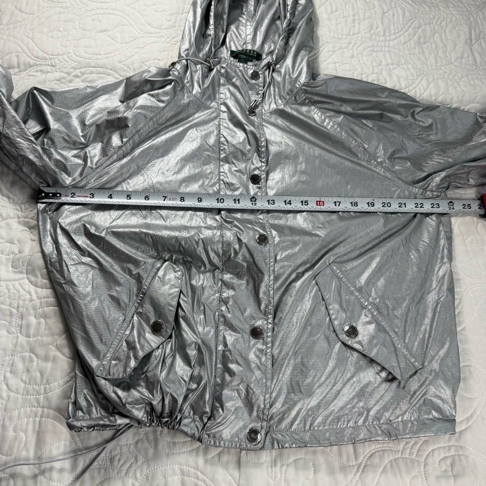 Ralph Lauren Silver‎ Foil Metallic Hooded Full Zip Windbreaker Women's Large EUC - Picture 11 of 11